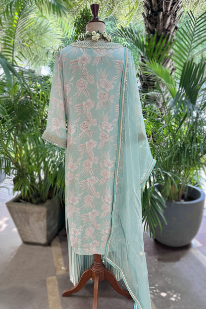 Aqua Chiffon Straight Kurta Set