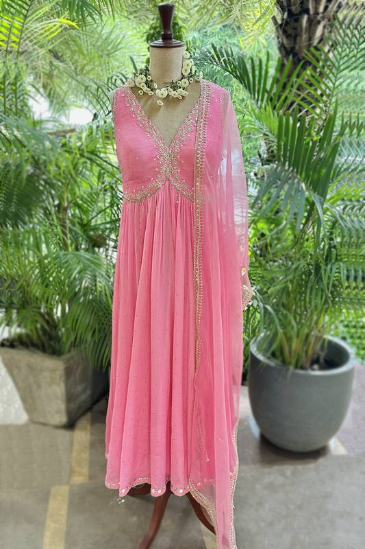 Candy Pink Embroidered Anarkali Set