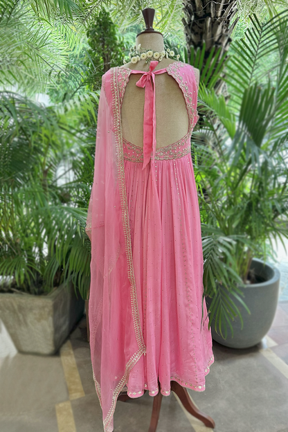 Candy Pink Embroidered Anarkali Set