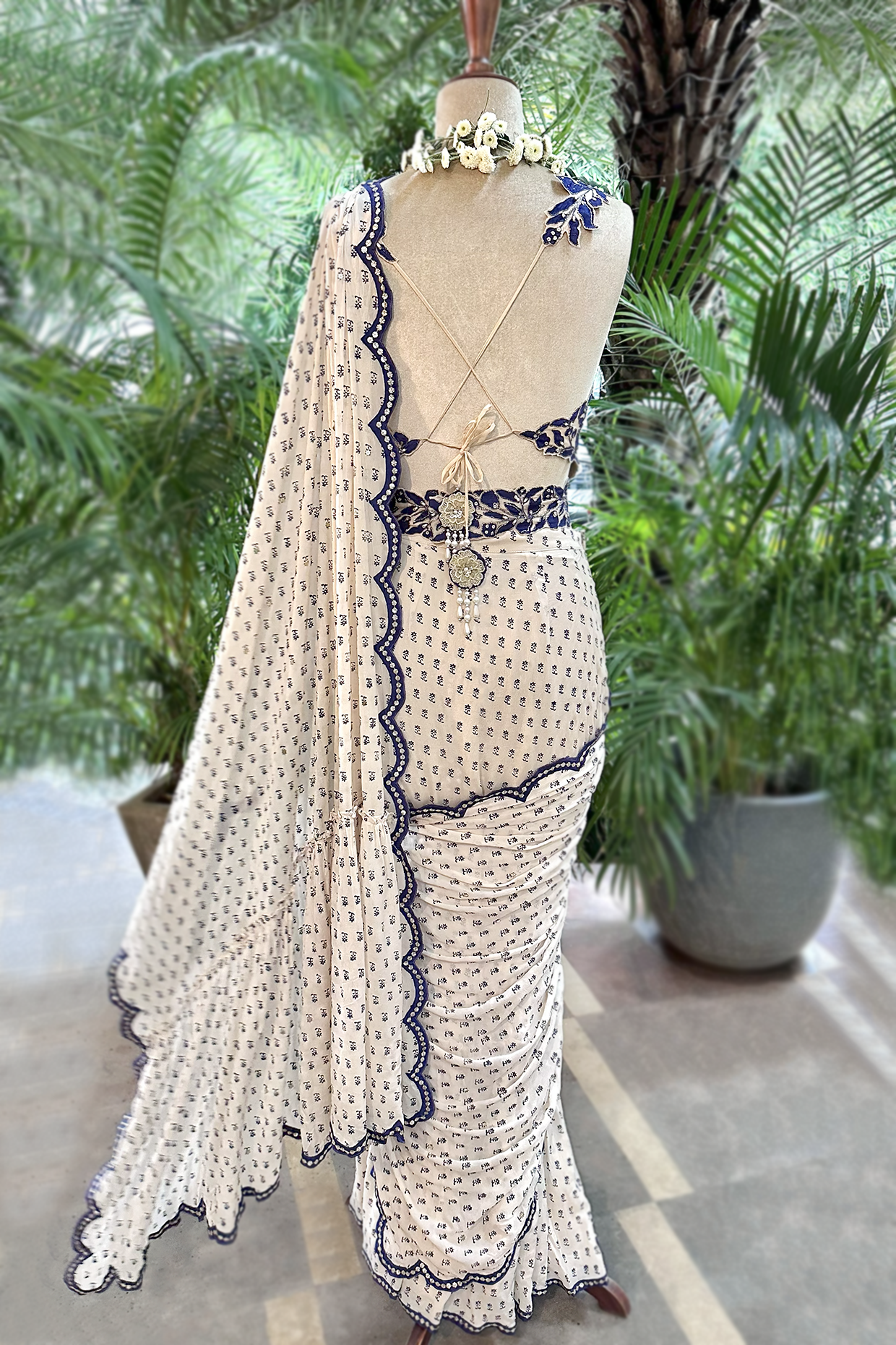 Ecru Georgette Draped Saree Set