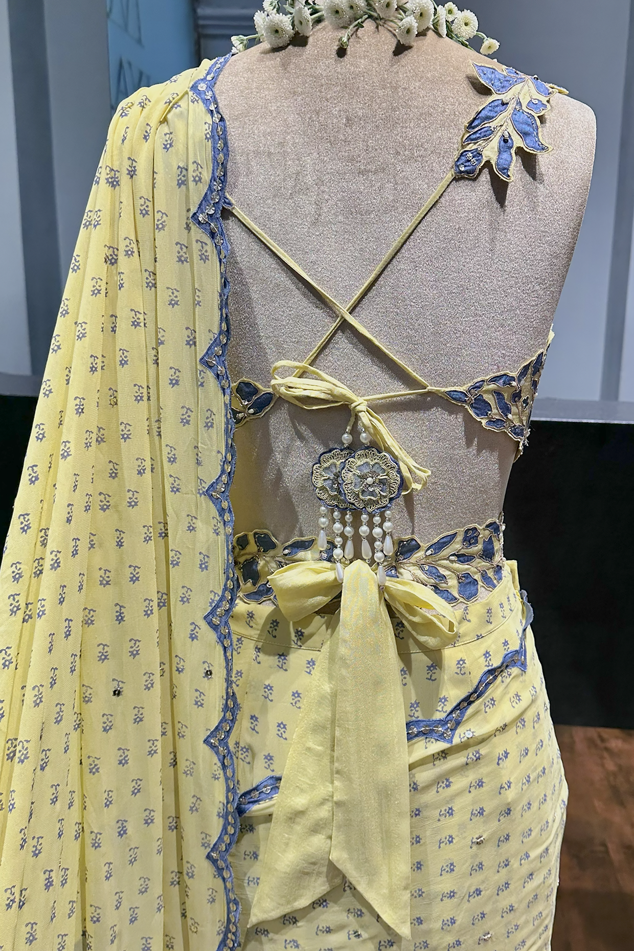 Butter Yellow Georgette Draped Saree Set