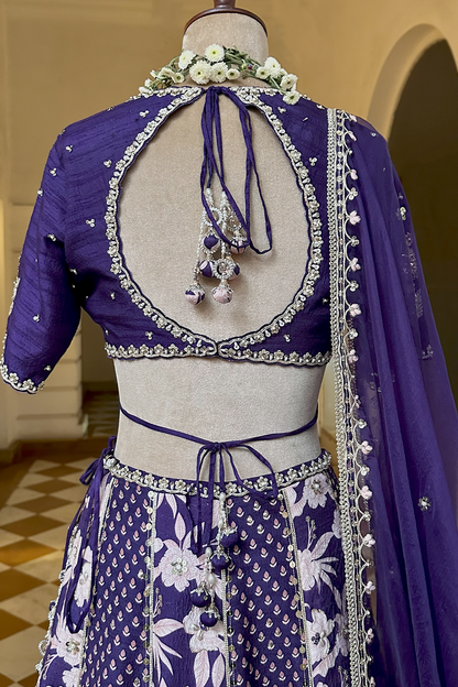 Royal Purple Silk Embroidered Concept Lehenga Set