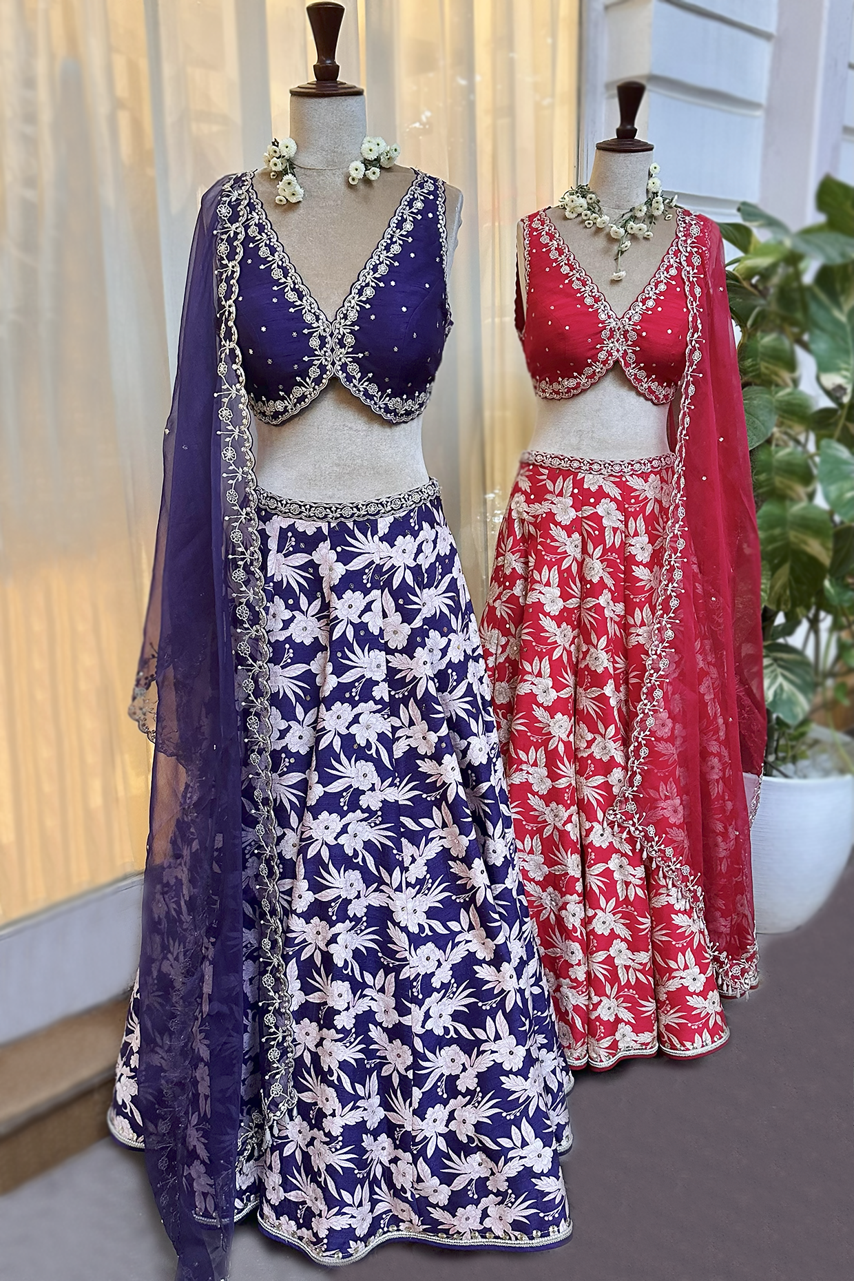 Royal Purple Silk Printed & Embroidered Lehenga Set