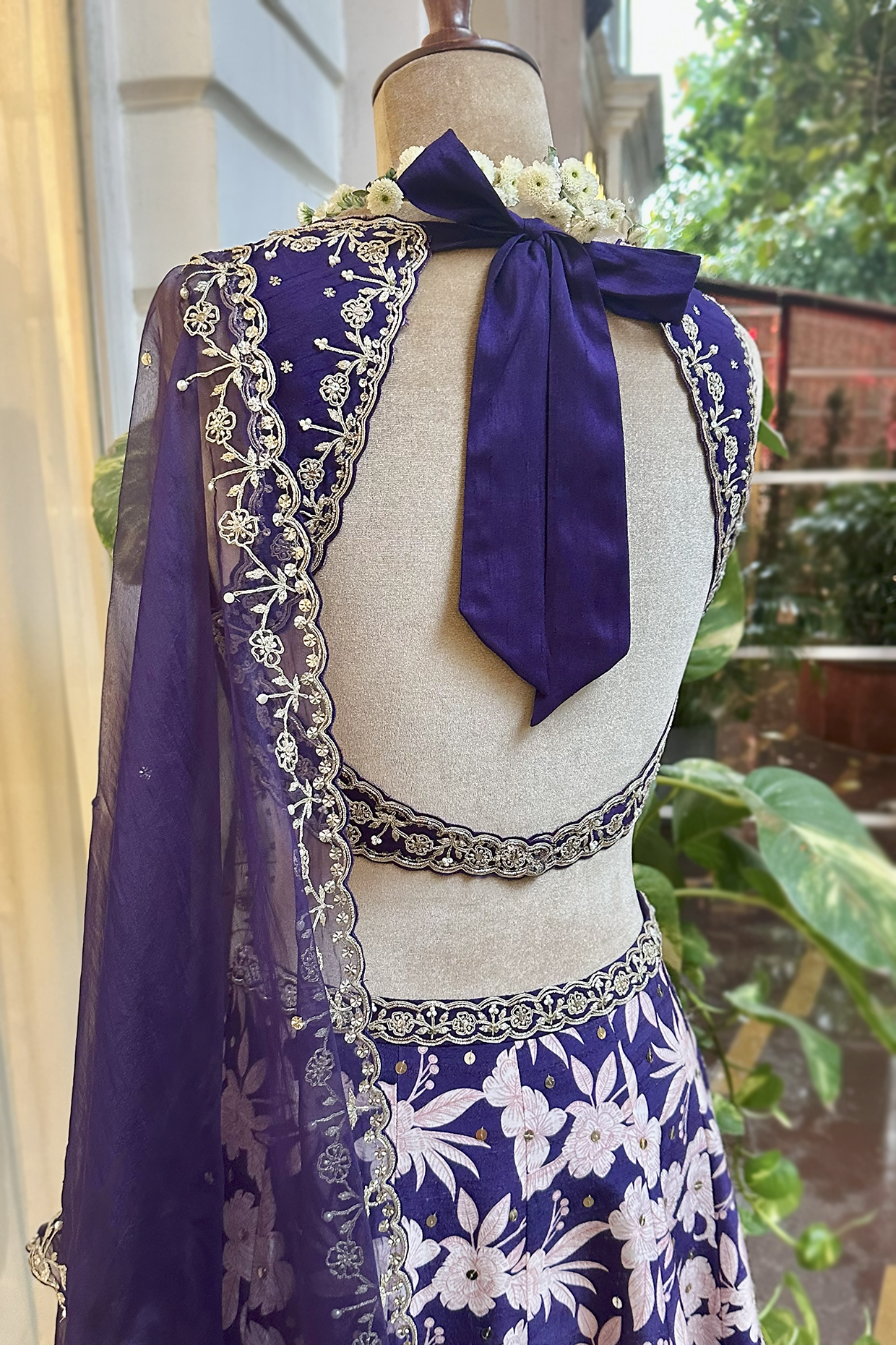 Royal Purple Silk Printed & Embroidered Lehenga Set