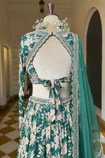 Bottle Green Crepe Tiered Skirt Set
