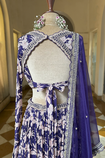 Royal Purple Crepe Tiered Skirt Set