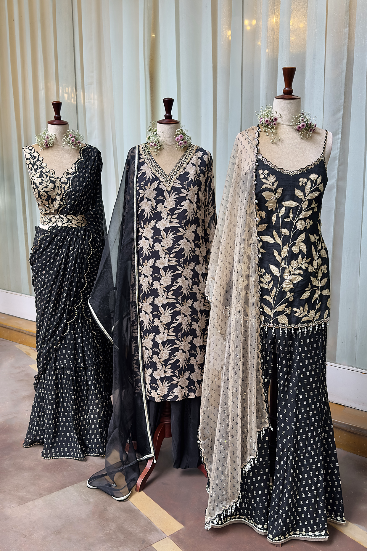 Charcoal Black Crepe Straight Kurta Set
