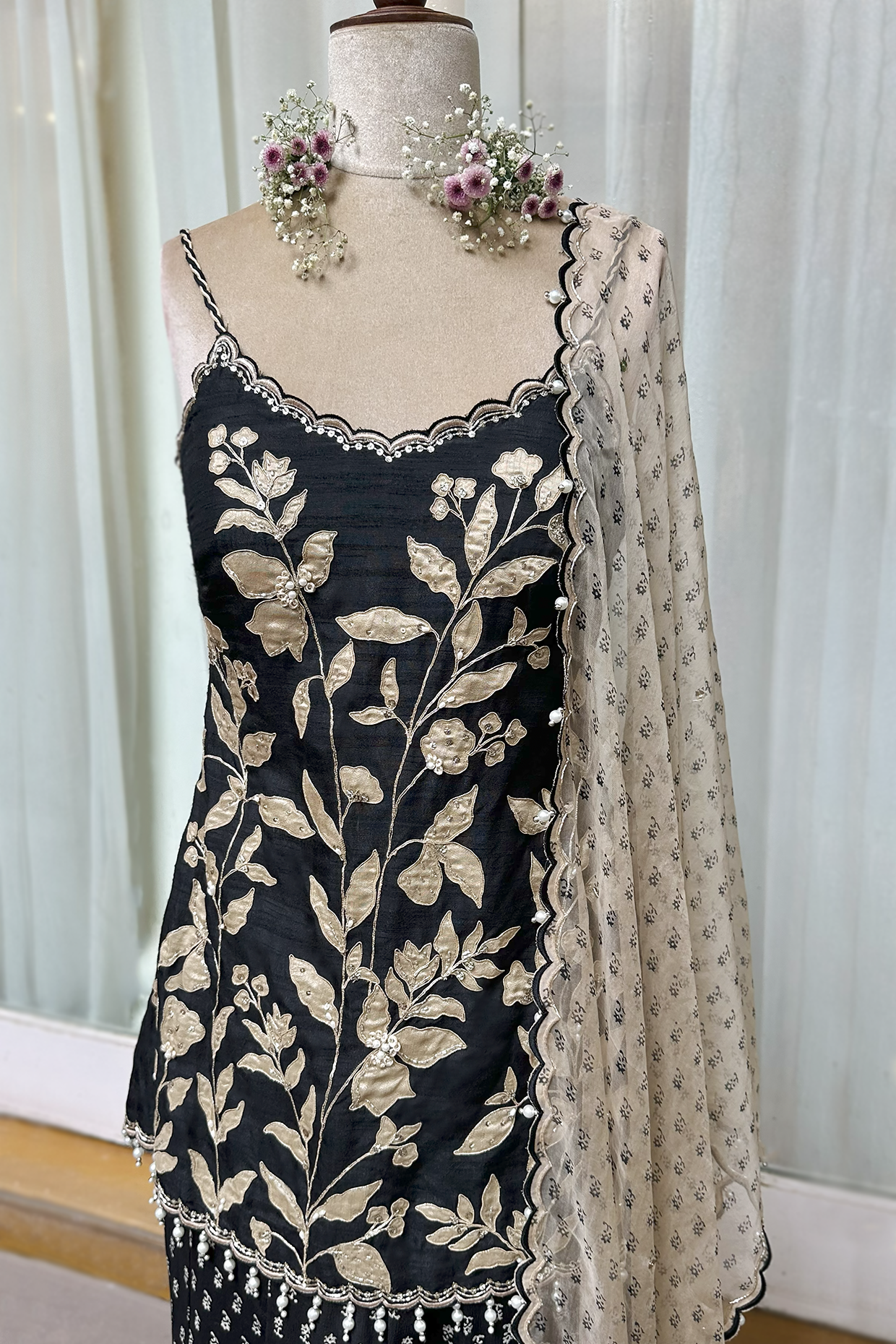 Charcoal Black Silk Embroidered Sharara Set