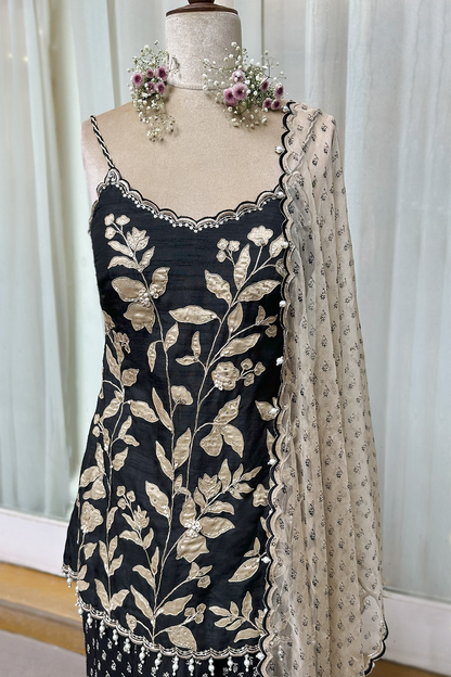 Charcoal Black Silk Embroidered Sharara Set