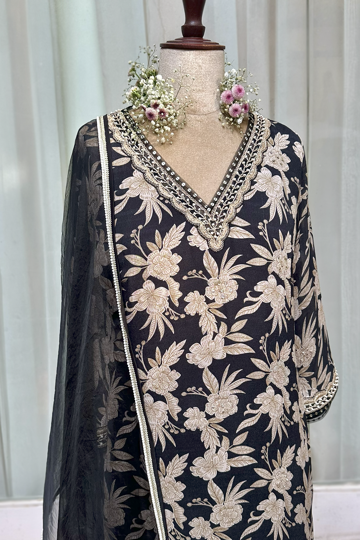Charcoal Black Crepe Straight Kurta Set