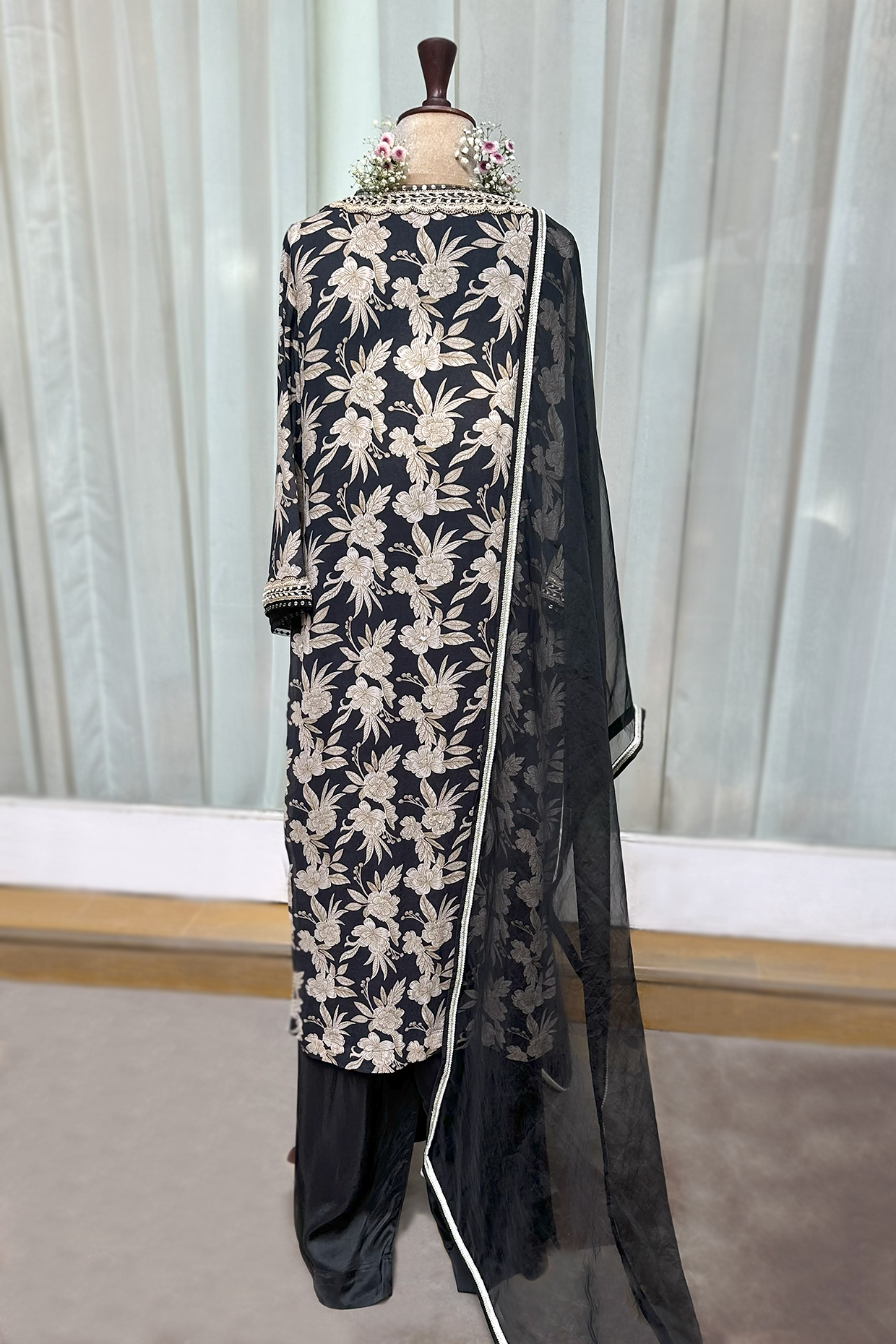 Charcoal Black Crepe Straight Kurta Set