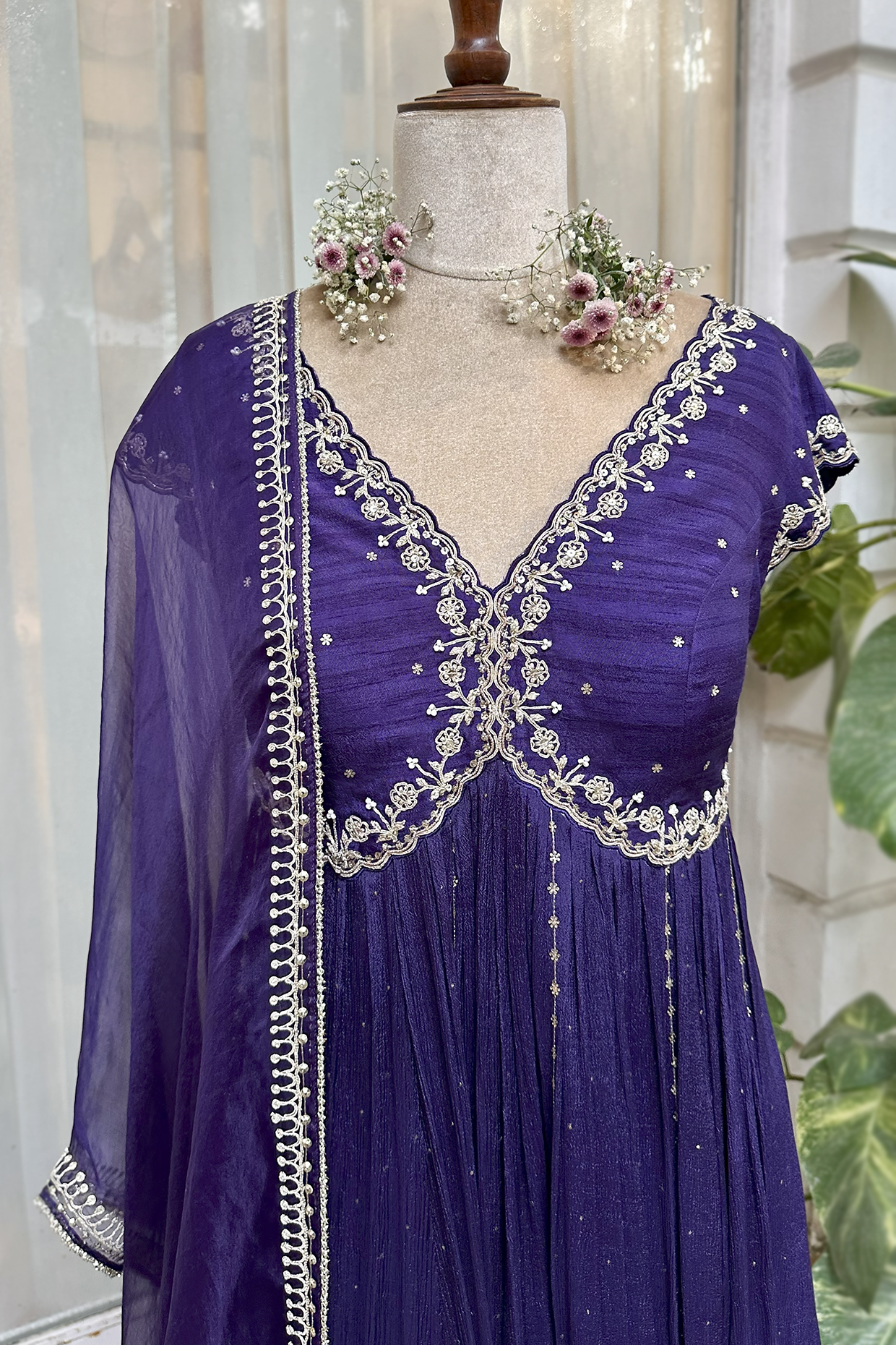 Royal Purple Silk Embroidered Anarkali Set