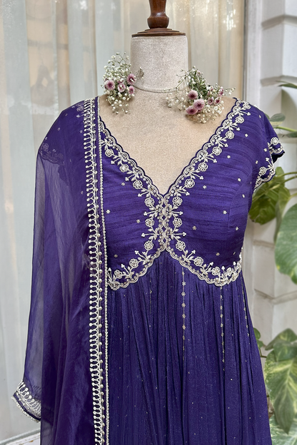 Royal Purple Silk Embroidered Anarkali Set