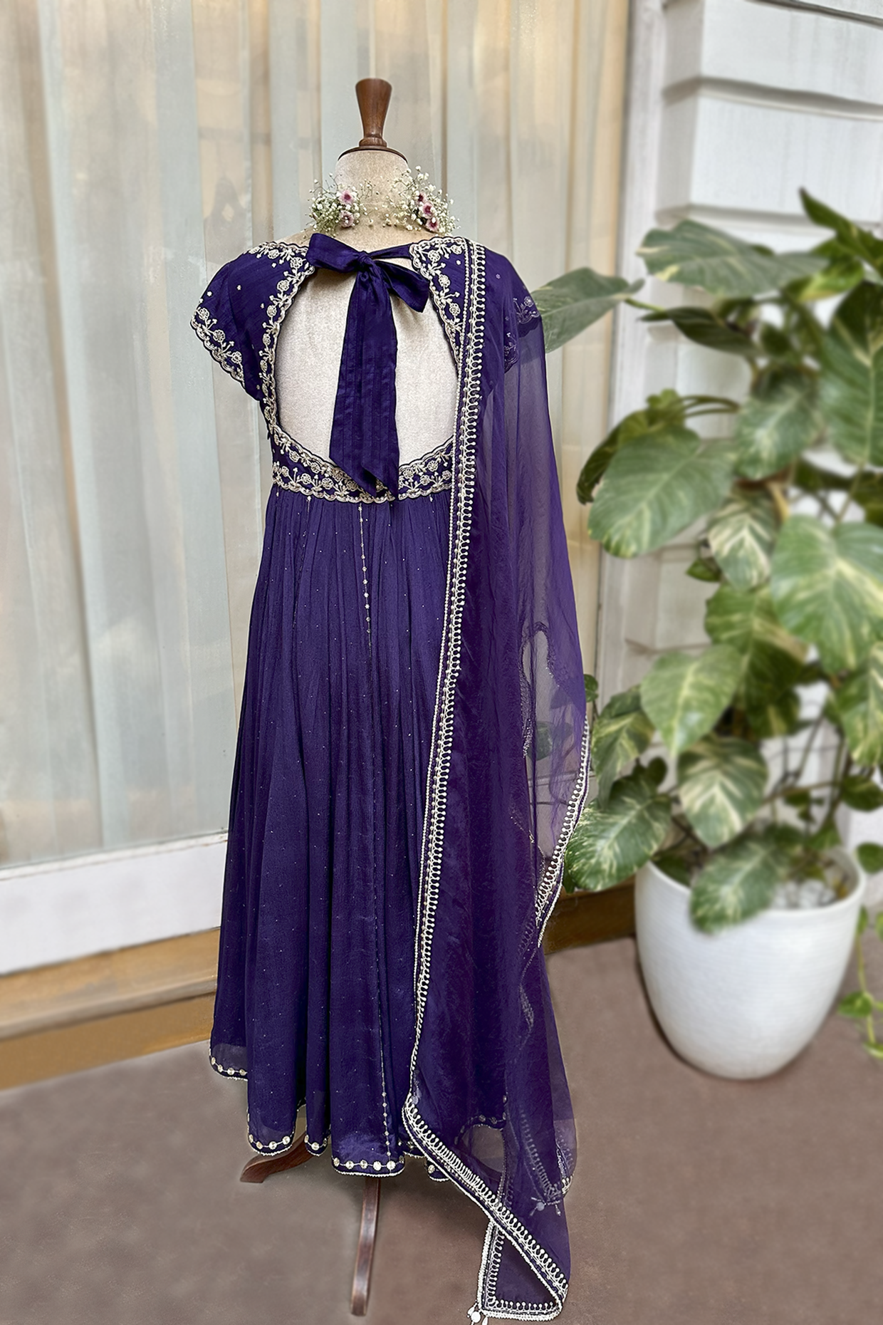 Royal Purple Silk Embroidered Anarkali Set