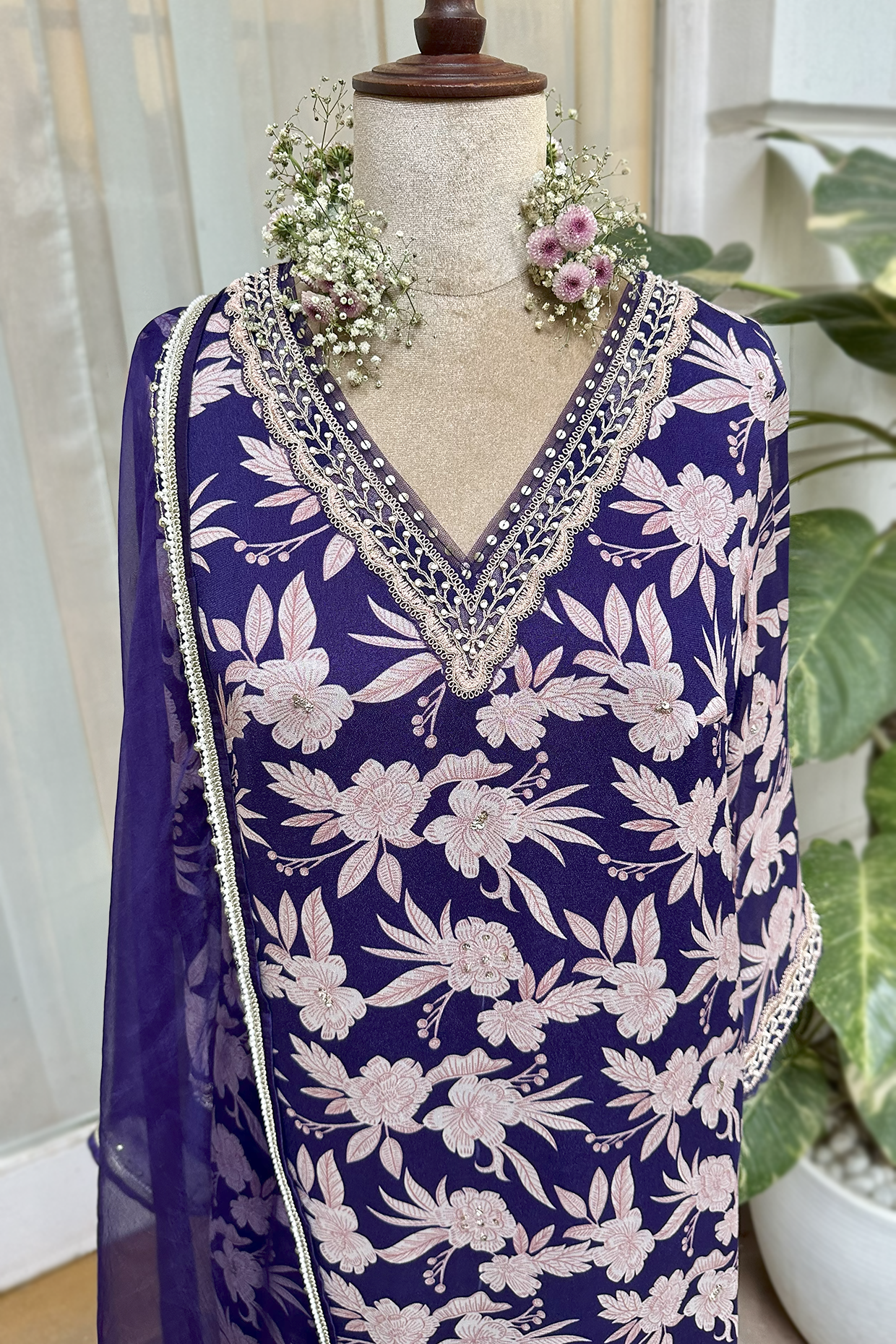 Royal Purple Crepe Straight Kurta Set