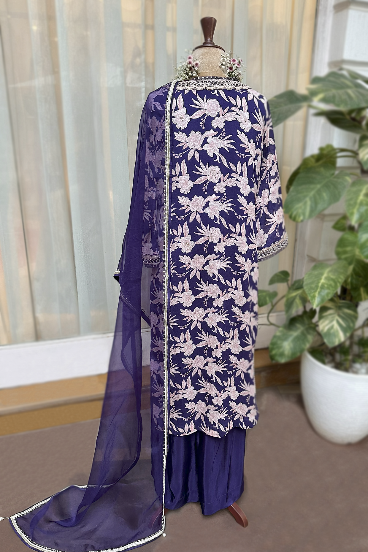 Royal Purple Crepe Straight Kurta Set