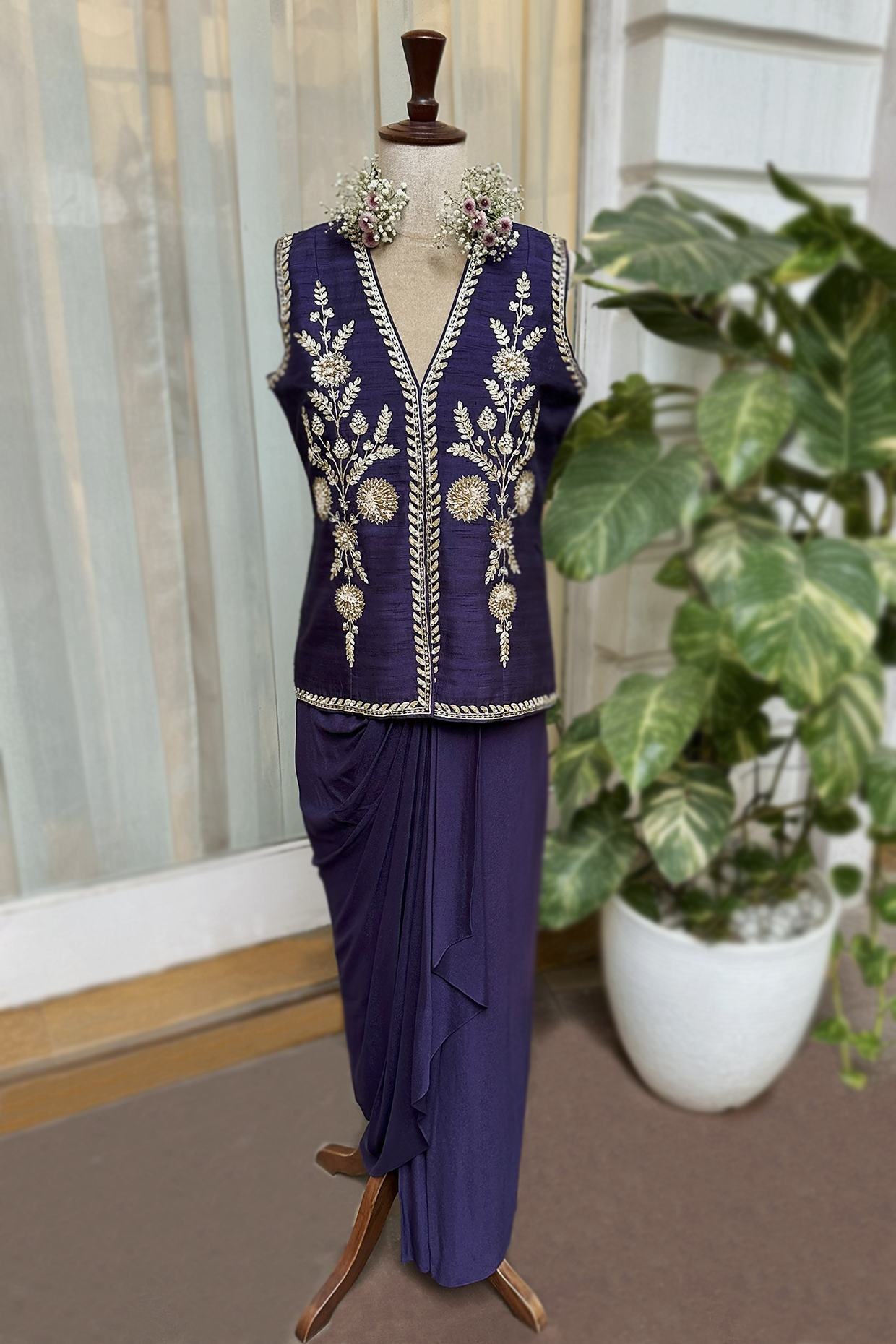 Royal Purple Silk Waistcoat Jacket Set