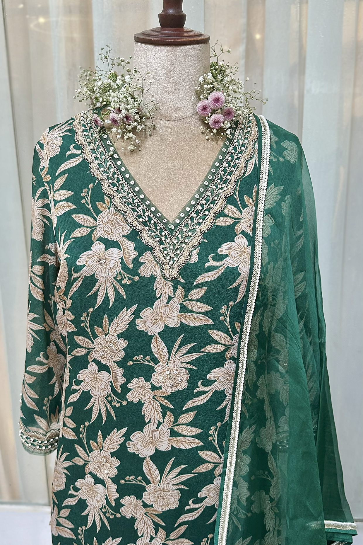 Bottle Green Crepe Straight Kurta Set