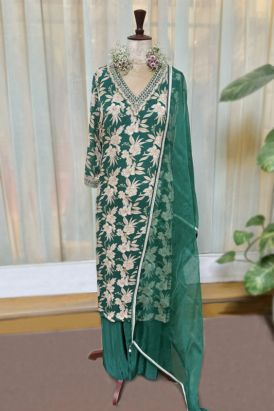 Bottle Green Crepe Straight Kurta Set