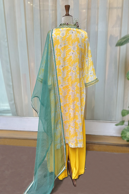 Mustard Crepe Straight Kurta Set