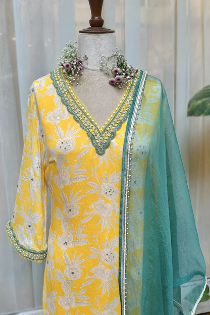 Mustard Crepe Straight Kurta Set