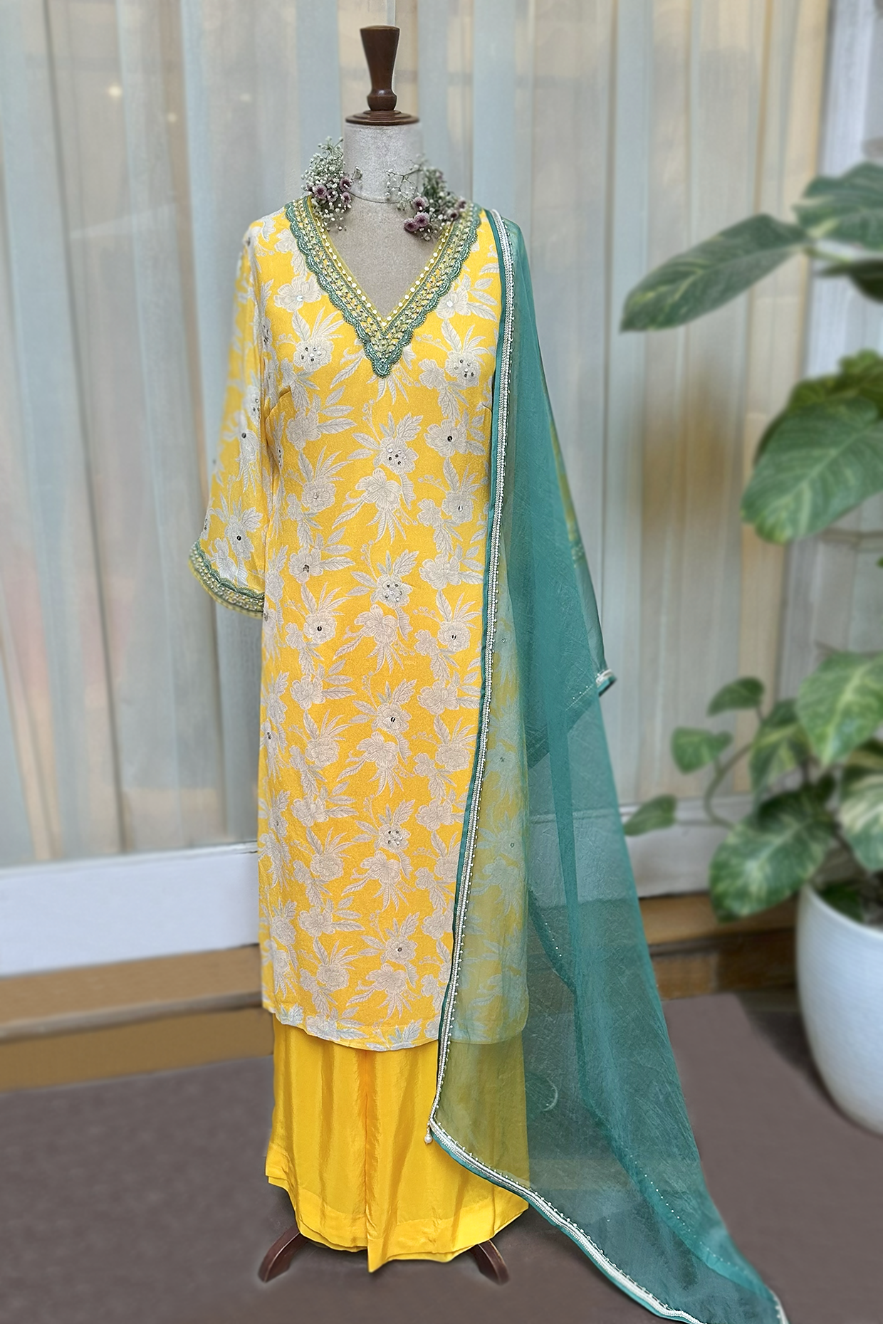 Mustard Crepe Straight Kurta Set