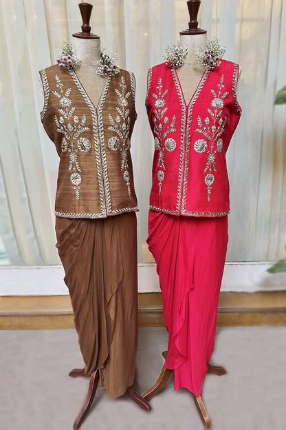 Cocoa Silk Waistcoat Jacket Set