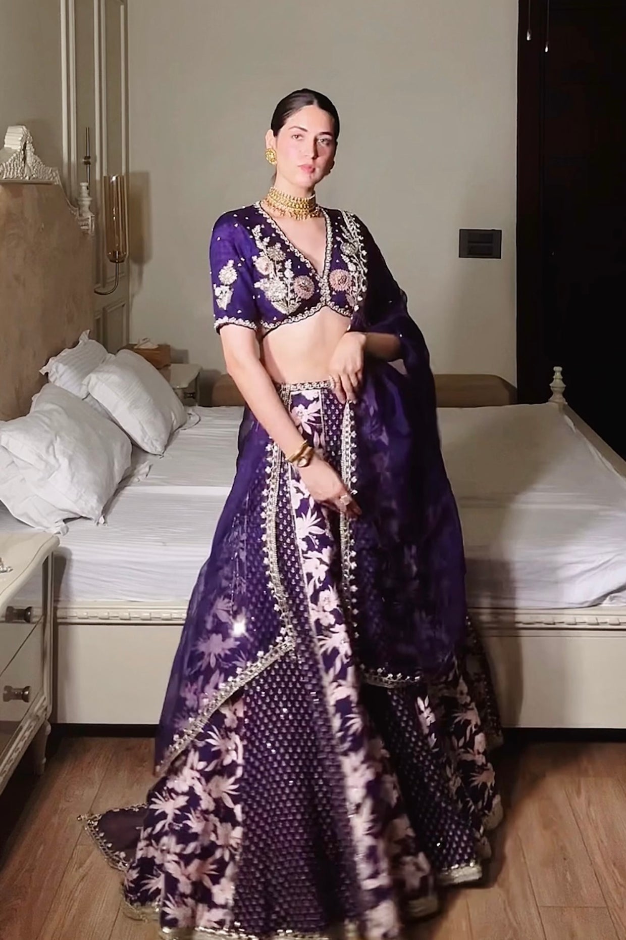 Amitha In Royal Purple Silk Concept Lehenga Set