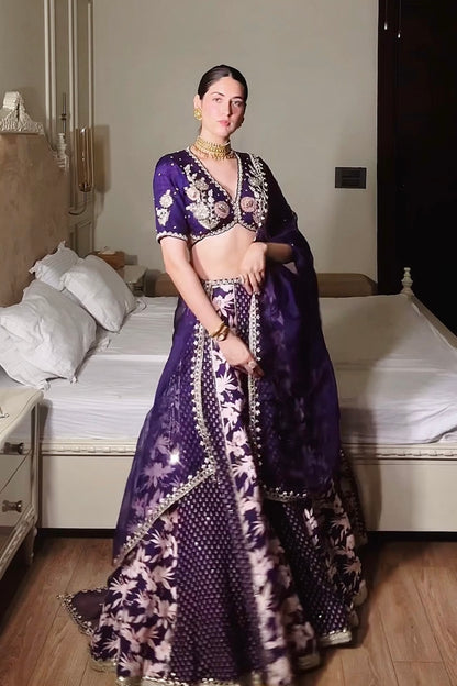Amitha In Royal Purple Silk Concept Lehenga Set