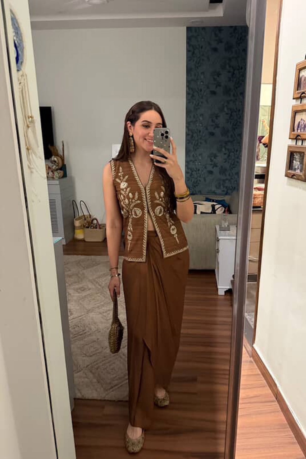 Sahiba Bali In Cocoa Silk Waistcoat Jacket Set