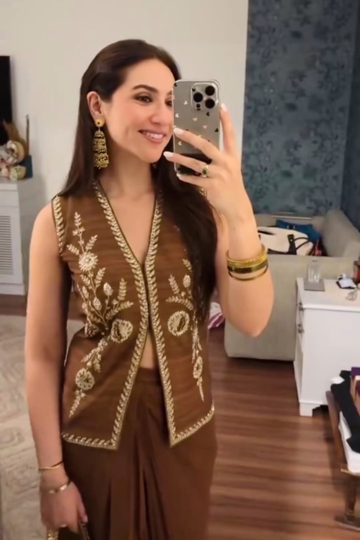 Sahiba Bali In Cocoa Silk Waistcoat Jacket Set