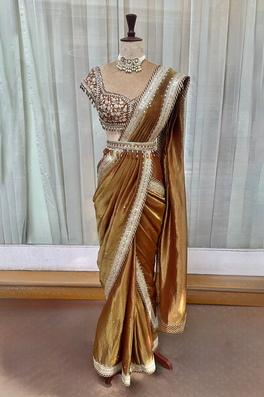 Cocoa Brown Tissue Draped Saree Set