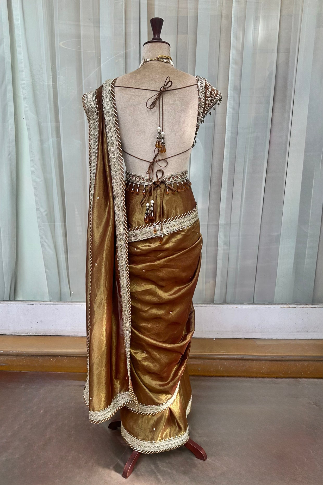 Cocoa Brown Tissue Draped Saree Set