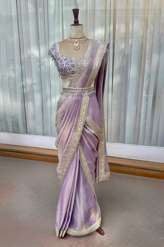 Lilac Tissue Draped Saree Set