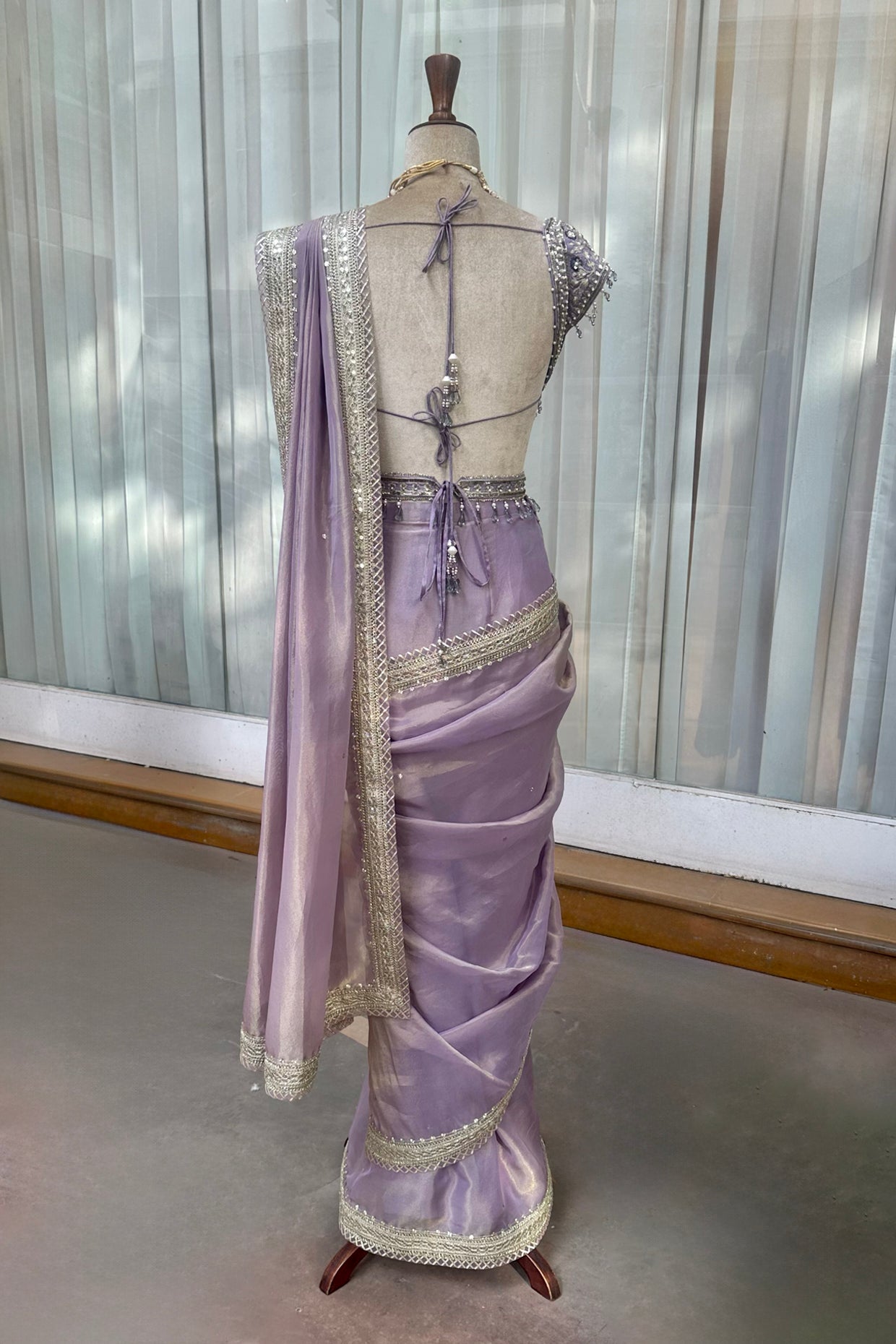 Lilac Tissue Draped Saree Set