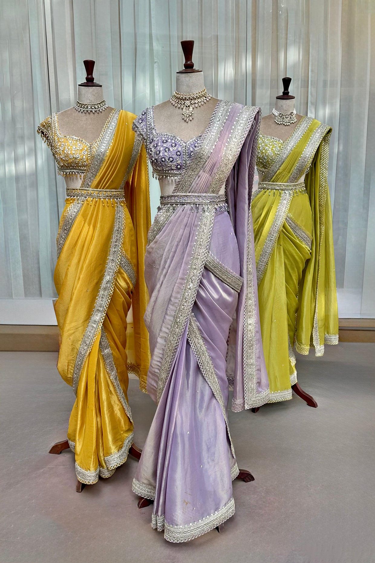 Lilac Tissue Draped Saree Set