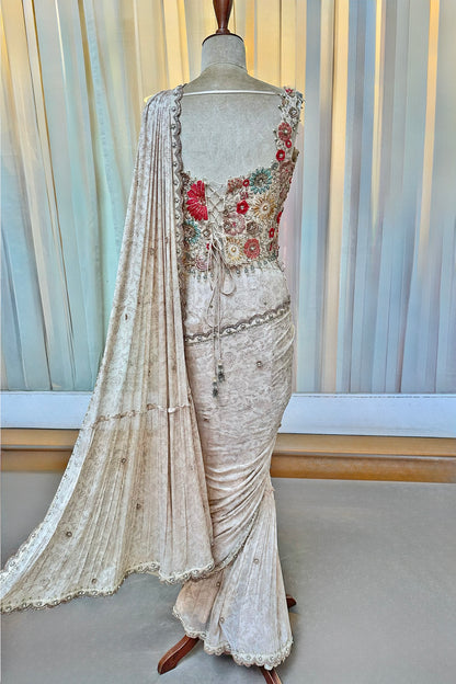 Ecru Embroidered Corset & Draped Saree Set