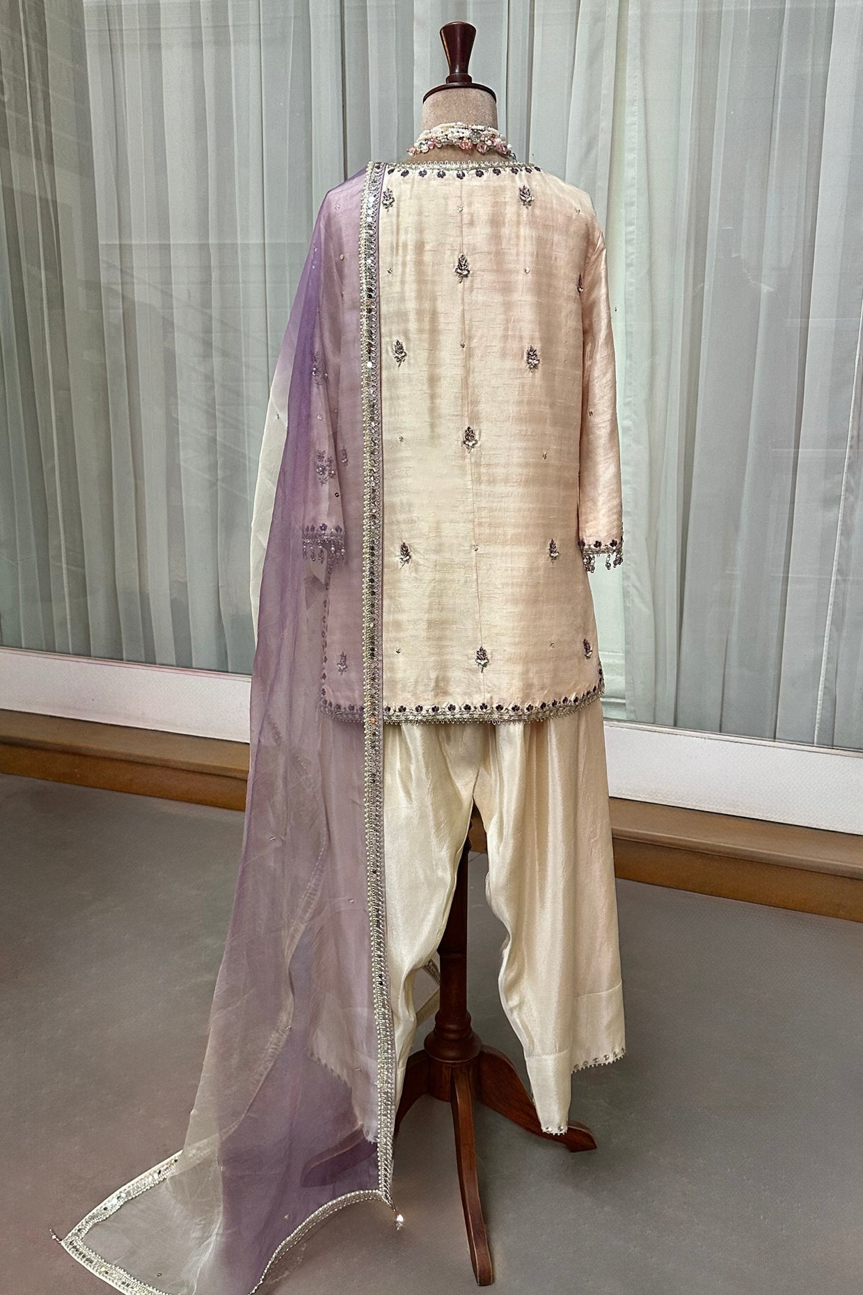 Ecru Silk Embroidered Farshi Salwar Set