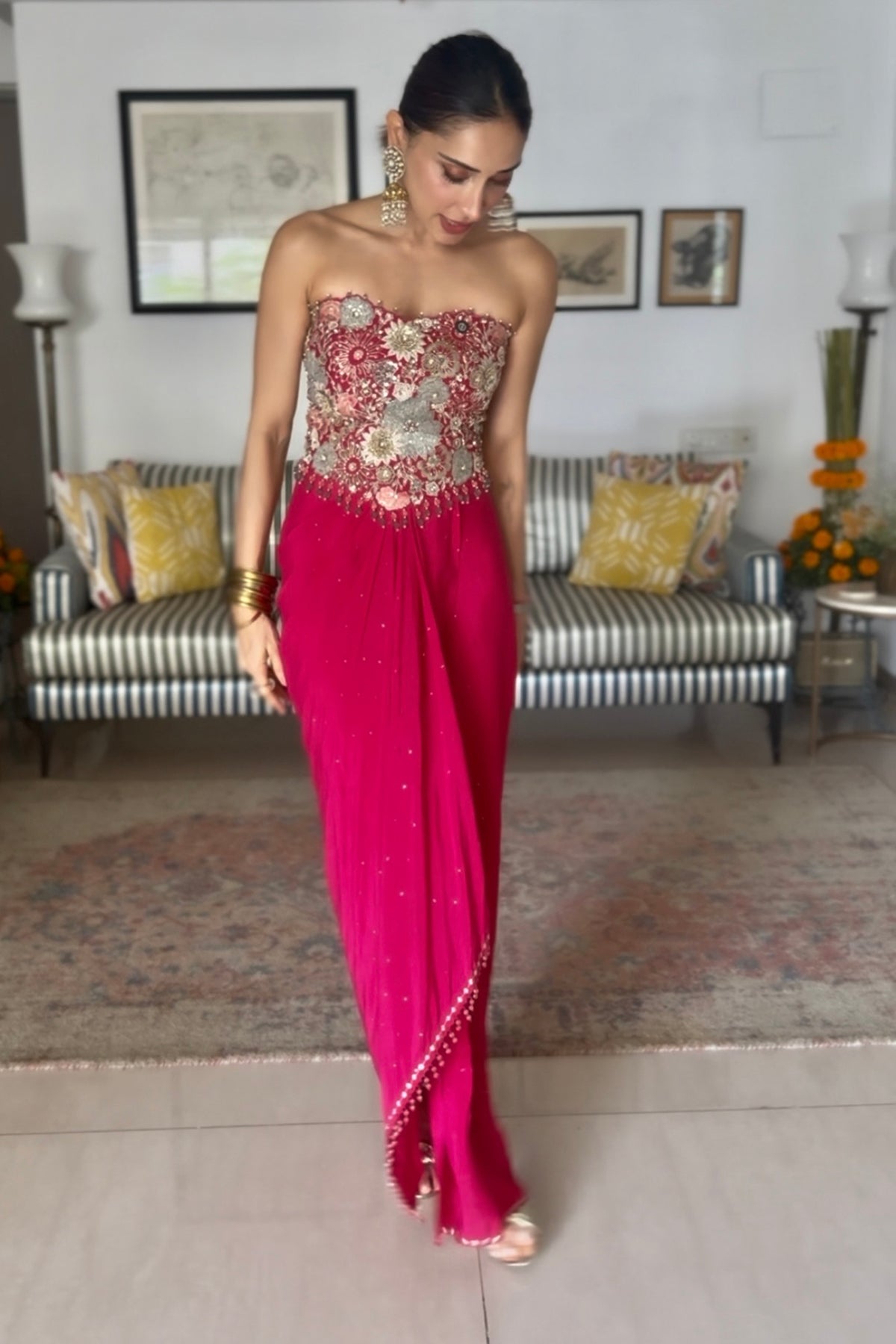 Amrita Thakur in Cherry Corset & Draped Skirt Set