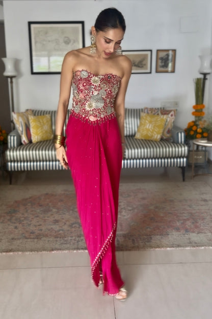 Amrita Thakur in Cherry Corset & Draped Skirt Set