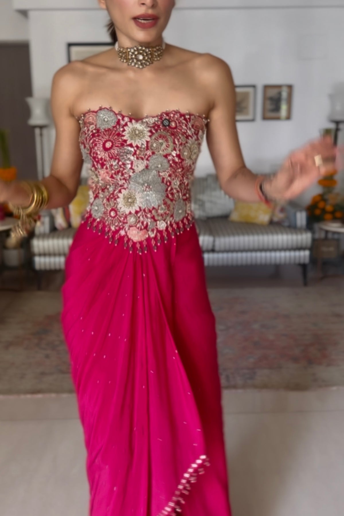 Amrita Thakur in Cherry Corset & Draped Skirt Set