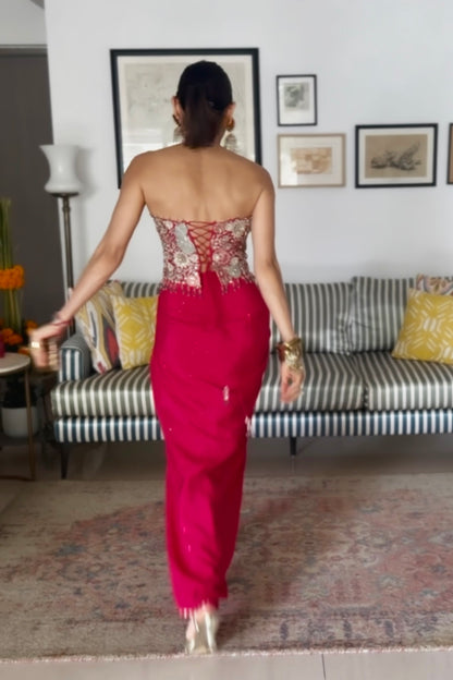Amrita Thakur in Cherry Corset & Draped Skirt Set