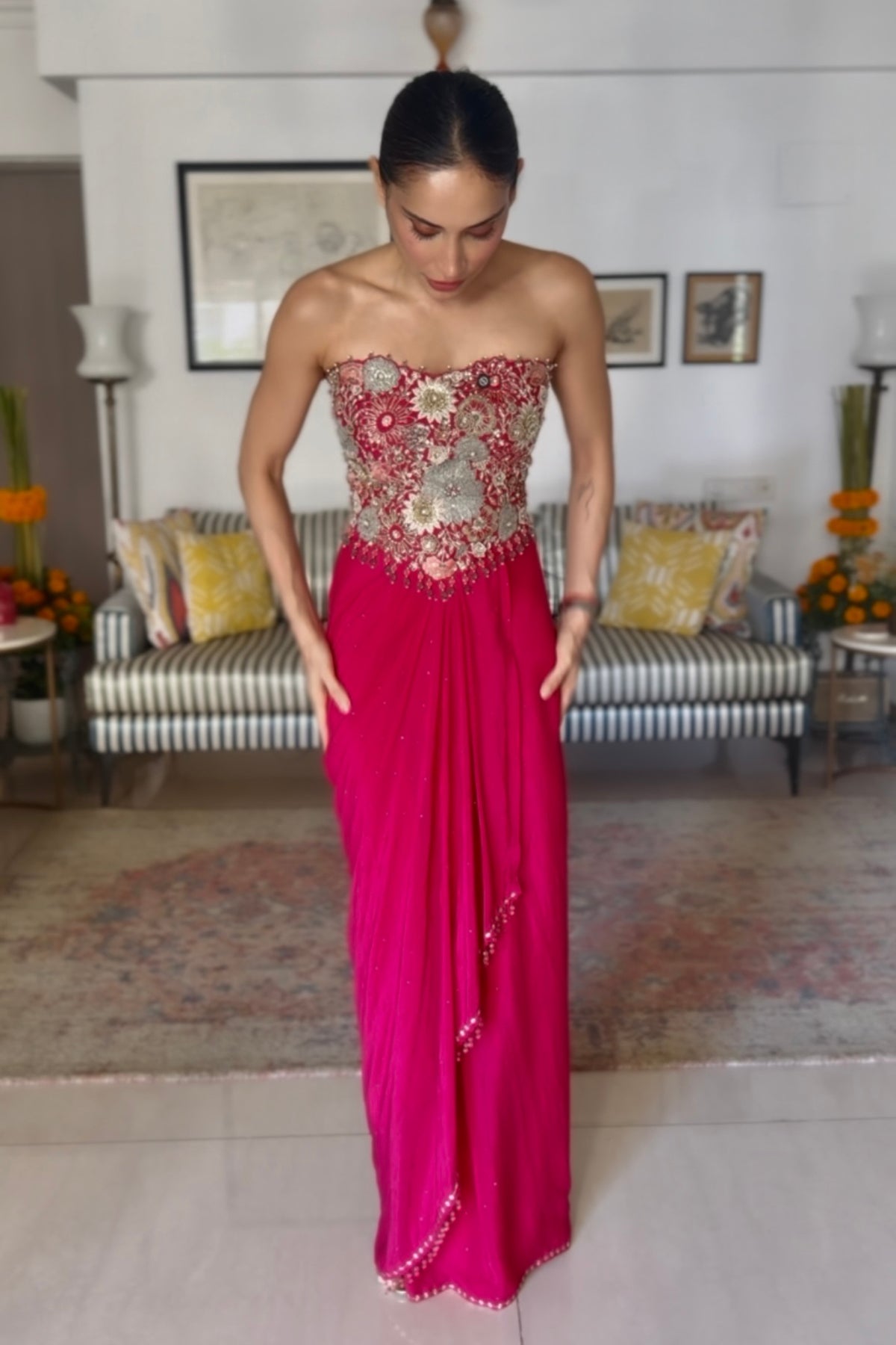 Amrita Thakur in Cherry Corset & Draped Skirt Set