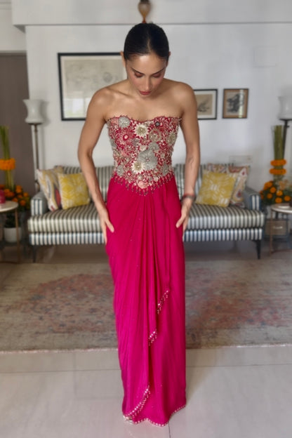 Amrita Thakur in Cherry Corset & Draped Skirt Set