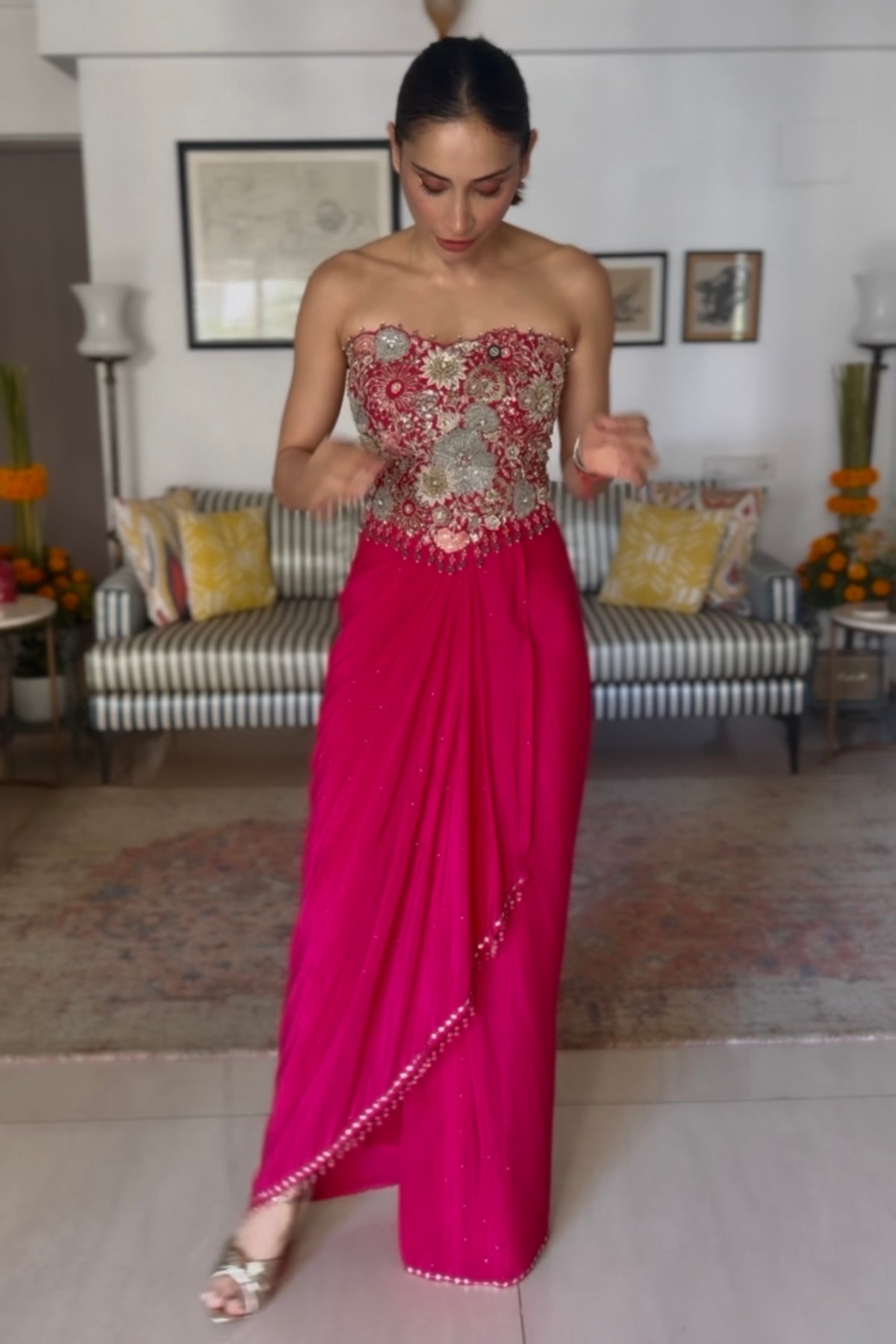 Amrita Thakur in Cherry Corset & Draped Skirt Set