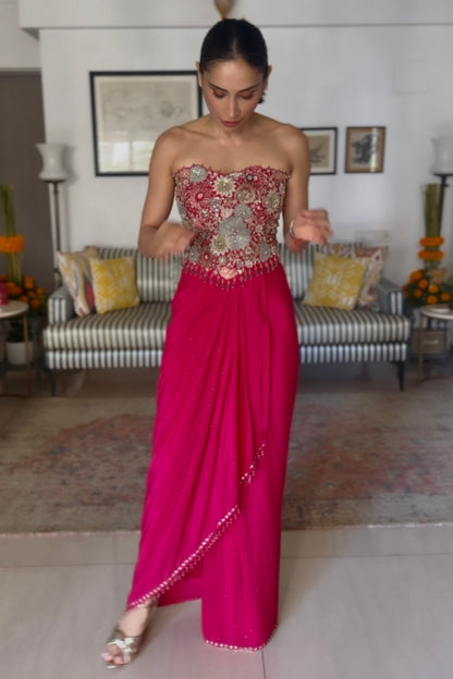 Amrita Thakur in Cherry Corset & Draped Skirt Set
