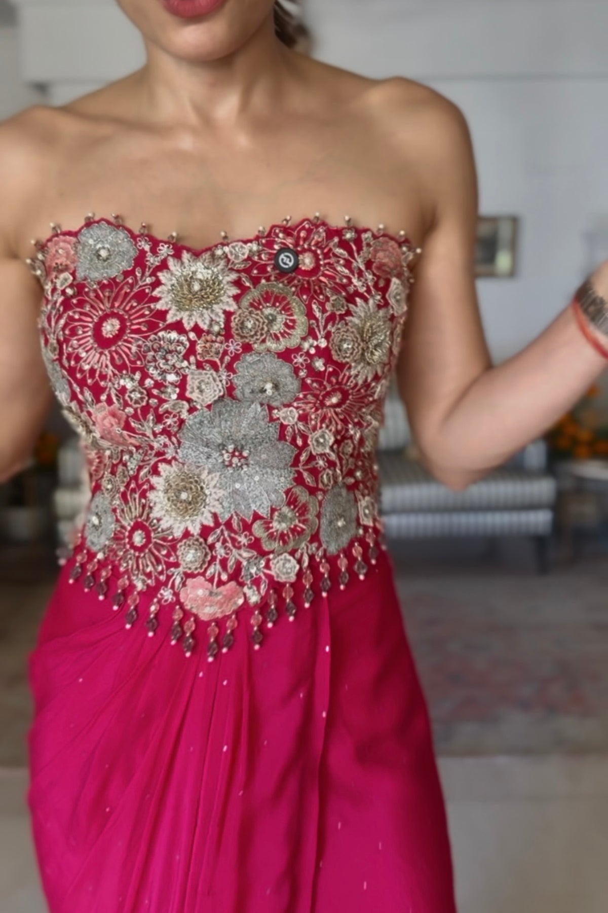 Amrita Thakur in Cherry Corset & Draped Skirt Set