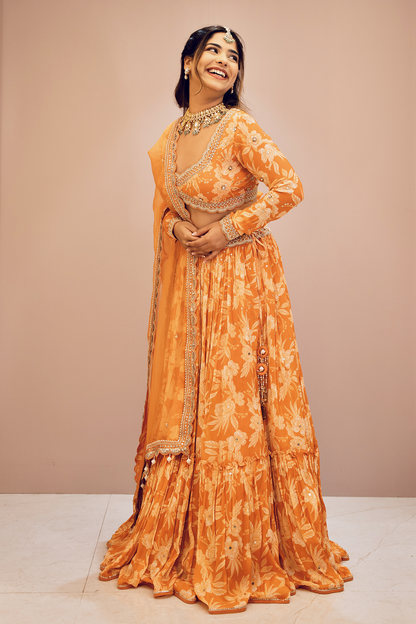Tanusha Bajaj In Orange Tiered Skirt Set
