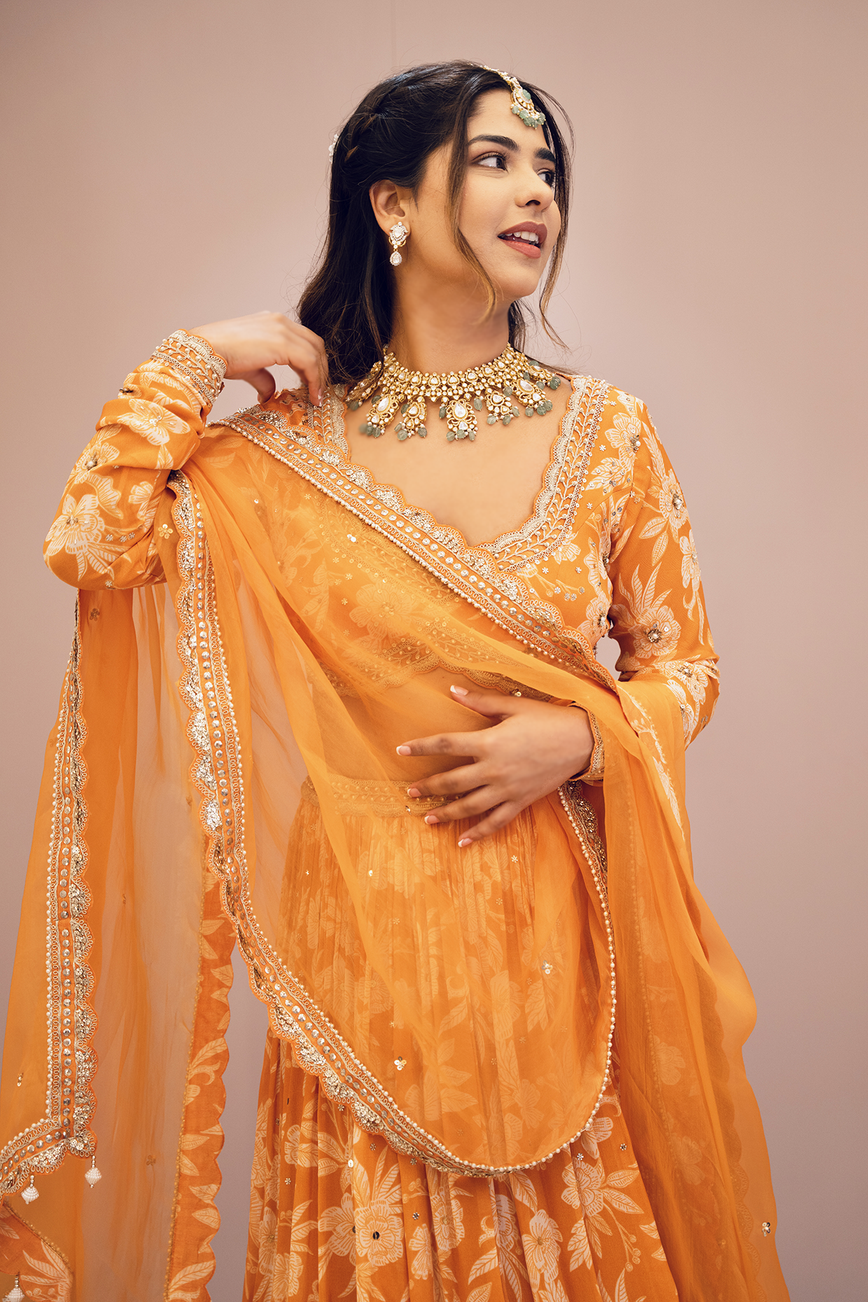 Tanusha Bajaj In Orange Tiered Skirt Set