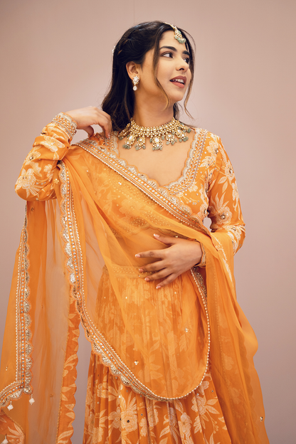 Tanusha Bajaj In Orange Tiered Skirt Set